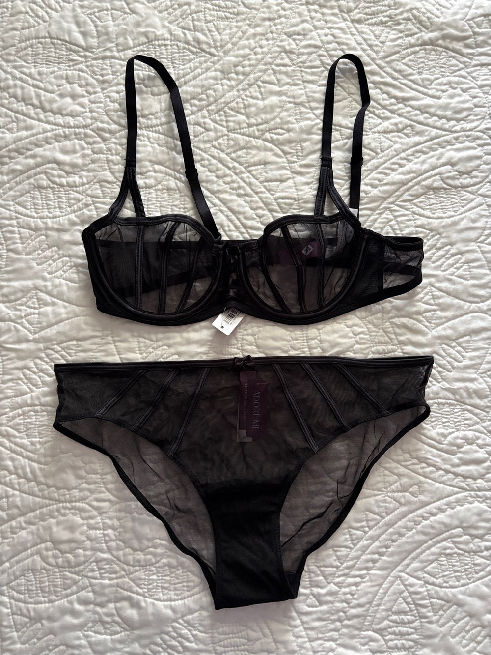Adore Me Black Sheer Underwire Bra & Brief Set